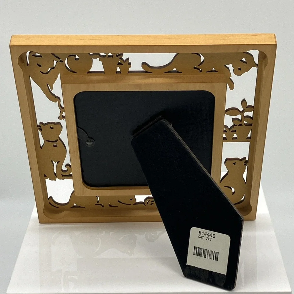Wood Carved Cut Out Cat Kitten‎ Picture Frame Plants Quirky Kitschy Photo Gift